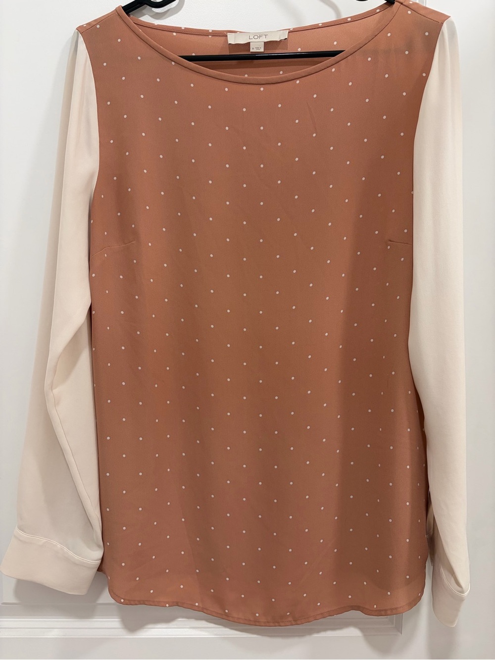 LOFT Polka Dot Two-Tone Long Sleeve Top in Terracotta and Cream